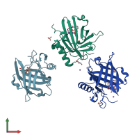 PDB entry 3cmp coloured by chain, front view.