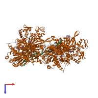 PDB entry 3cmu coloured by chain, top view.