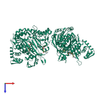 Monomeric assembly 1 of PDB entry 3cmv coloured by chemically distinct molecules, top view.