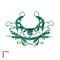 Homo dimeric assembly 2 of PDB entry 3cn0 coloured by chemically distinct molecules, top view.