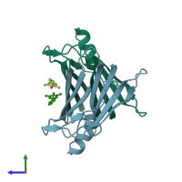 PDB entry 3cn0 coloured by chain, side view.