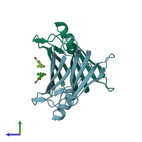 PDB entry 3cn2 coloured by chain, side view.