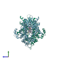 PDB entry 3cn8 coloured by chain, side view.