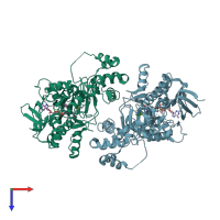 PDB entry 3cn8 coloured by chain, top view.
