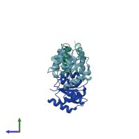 PDB entry 3cnb coloured by chain, side view.