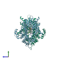 PDB entry 3cnd coloured by chain, side view.