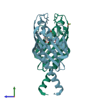 PDB entry 3cnm coloured by chain, side view.