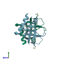 PDB entry 3cnr coloured by chain, side view.