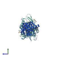 PDB entry 3cnx coloured by chain, side view.