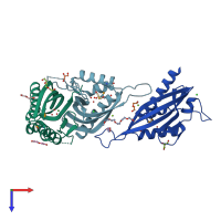 PDB entry 3cnx coloured by chain, top view.