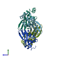 PDB entry 3co2 coloured by chain, side view.