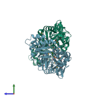 PDB entry 3co8 coloured by chain, side view.