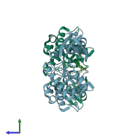 PDB entry 3coh coloured by chain, side view.