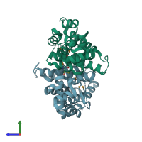 PDB entry 3col coloured by chain, side view.