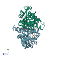 PDB entry 3col coloured by chain, side view.