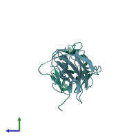 PDB entry 3coo coloured by chain, side view.