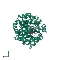 PDB entry 3cop coloured by chain, side view.