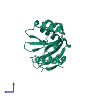 PDB entry 3cou coloured by chain, side view.