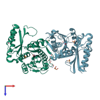 PDB entry 3cov coloured by chain, top view.