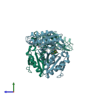 PDB entry 3cow coloured by chain, side view.