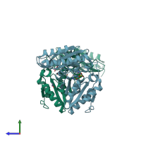 PDB entry 3coy coloured by chain, side view.