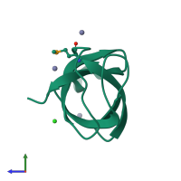 PDB entry 3cp0 coloured by chain, side view.