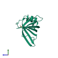 PDB entry 3cp3 coloured by chain, side view.