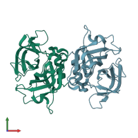PDB entry 3cp7 coloured by chain, front view.