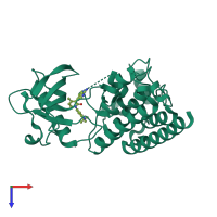 Monomeric assembly 1 of PDB entry 3cp9 coloured by chemically distinct molecules, top view.