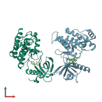 PDB entry 3cpc coloured by chain, front view.