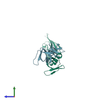 PDB entry 3cpf coloured by chain, side view.