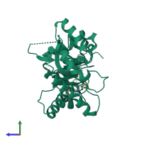 PDB entry 3cpg coloured by chain, side view.