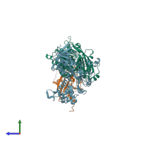 PDB entry 3cph coloured by chain, side view.