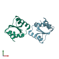 PDB entry 3cpq coloured by chain, front view.