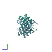 PDB entry 3cpq coloured by chain, side view.