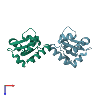 PDB entry 3cpq coloured by chain, top view.