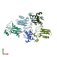 PDB entry 3cq3 coloured by chain, front view.