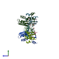 PDB entry 3cq3 coloured by chain, side view.