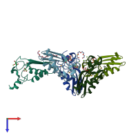 PDB entry 3cq3 coloured by chain, top view.
