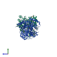 PDB entry 3cq6 coloured by chain, side view.