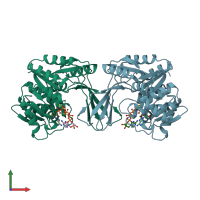 PDB entry 3cqd coloured by chain, front view.