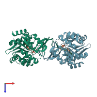 PDB entry 3cqd coloured by chain, top view.