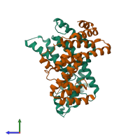 PDB entry 3cqg coloured by chain, side view.