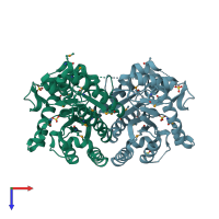 PDB entry 3cqh coloured by chain, top view.