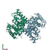PDB entry 3cqi coloured by chain, front view.