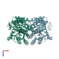 PDB entry 3cqi coloured by chain, top view.