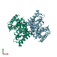 PDB entry 3cqj coloured by chain, front view.