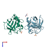 PDB entry 3crg coloured by chain, top view.