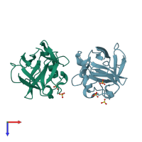 PDB entry 3crh coloured by chain, top view.