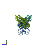 PDB entry 3crj coloured by chain, side view.